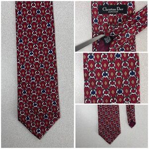 Christian Dior Monsieur Men's Tie 100% Silk‎ Red Chains Made In USA